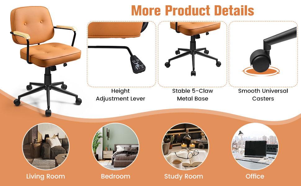 PU Leather Office Chair with Rocking Backrest and Ergonomic Armrest